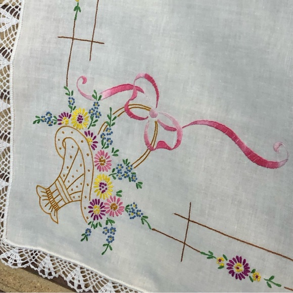 Embroidered Floral Baskets Table Cloth - 36 x 37.25 inches - Boho Home Decor - Picture 11 of 14